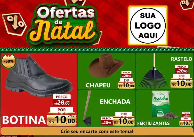 Modelo de Encarte para Encarte A4 Horizontal com o tema Ofertas de Natal para Agropecuária