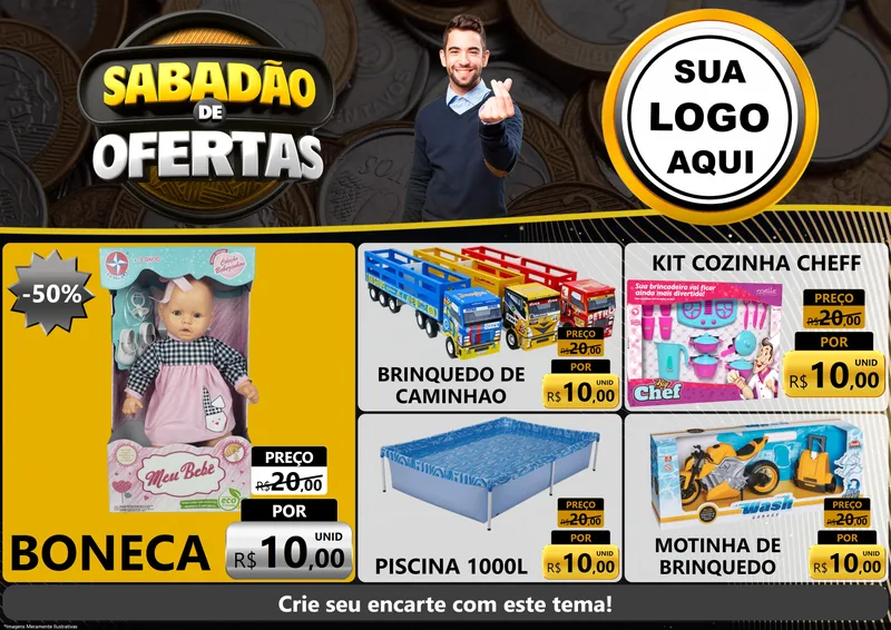 Modelo de Encarte para Encarte A4 Horizontal com o tema Sabadão de Ofertas para Brinquedos