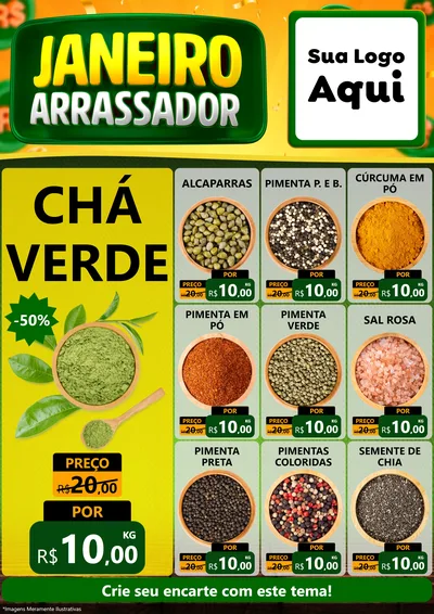 Modelo de Encarte para Encarte A4 Vertical com o tema Janeiro Arrasador para Produtos Naturais