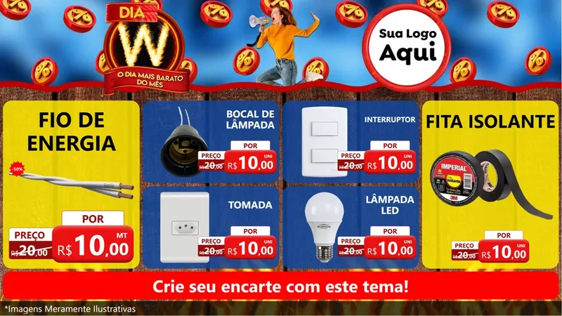 Modelo de TV para TV Horizontal com o tema Dia W - O Dia Mais Barato Do Mês para Materiais Elétricos