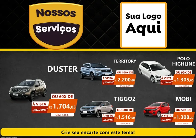 Modelo de Encarte para Encarte A4 Horizontal com o tema Nossos Serviços para Concessionaria de Carros
