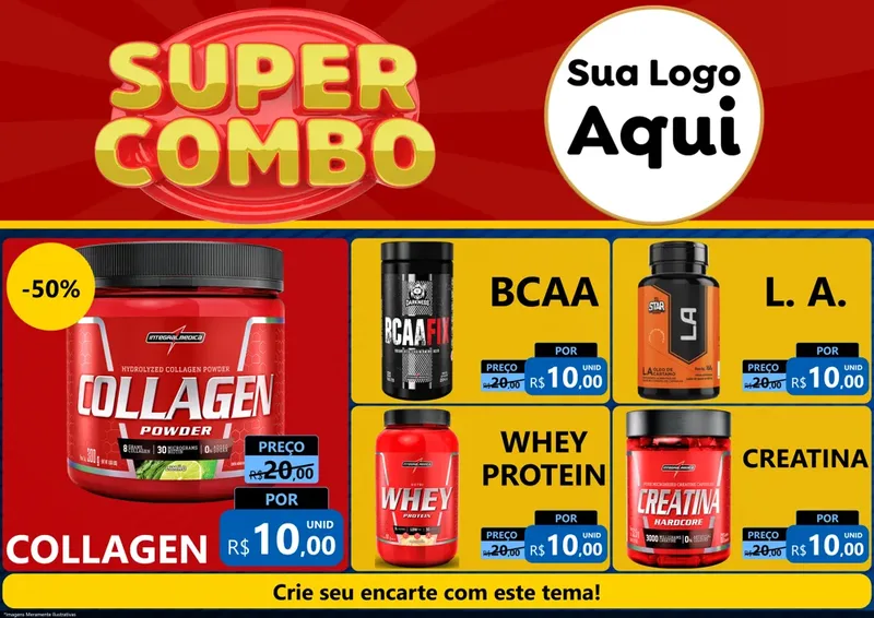 Modelo de Encarte para Encarte A4 Horizontal com o tema Super Combo para Suplementos alimentares