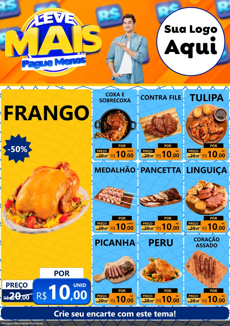 Modelo de Encarte para Encarte A4 Vertical com o tema Leve Mais, Pague Menos para Assados