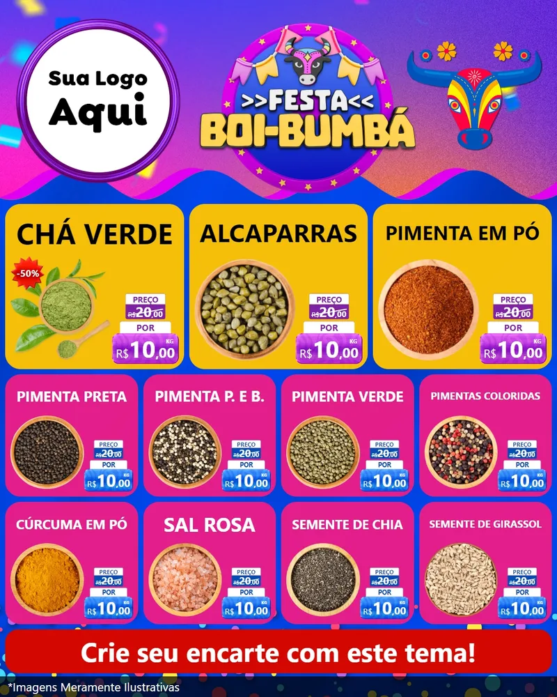 Modelo de Rede Social para Feed Instagram com o tema Festa Boi-Bumbá para Produtos Naturais