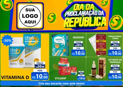Modelo de Encarte para Encarte A4 Horizontal com o tema Dia Da Proclamação da República para Farmácia