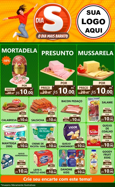 Modelo de Encarte para Encarte Grande com o tema Dia S - O Dia Mais Barato para Frios e Laticínios
