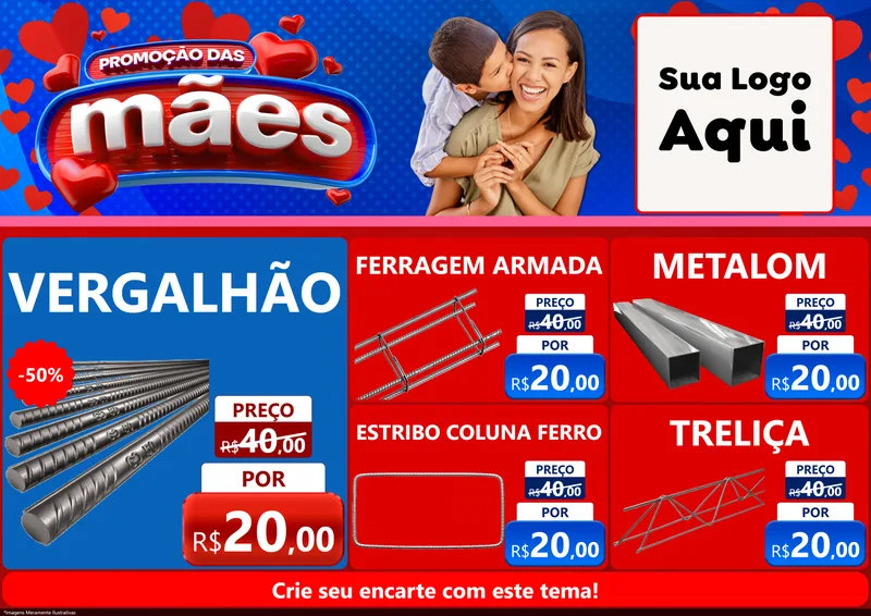 Modelo de Encarte para Encarte A4 Horizontal com o tema Promoção das Mães para Ferragens
