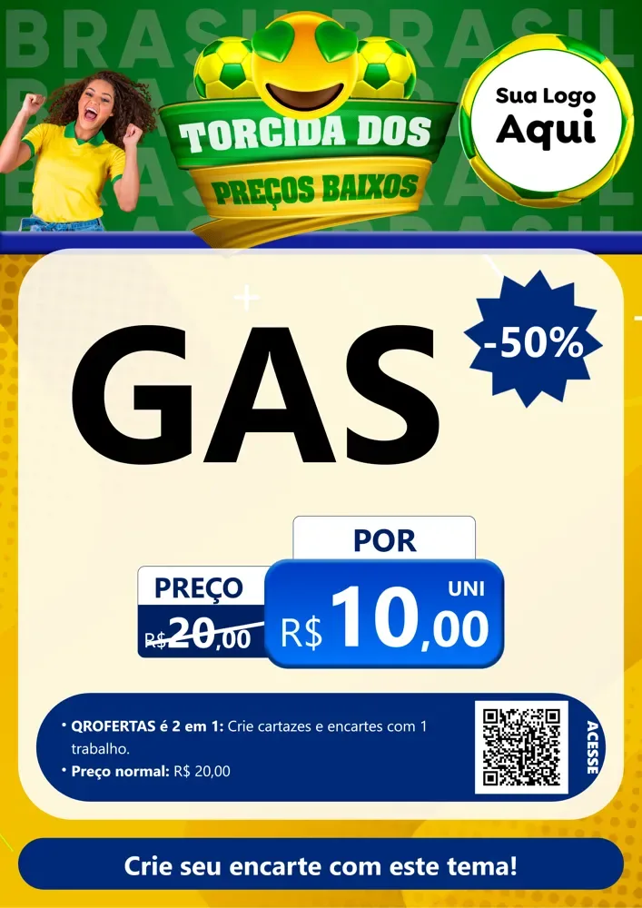 Modelo de Cartaz para Cartaz A4 Vertical com o tema Torcida dos Preços Baixos - Copa para Água e gás