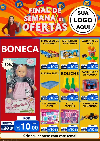 Modelo de Encarte para Encarte A4 Vertical com o tema Final de Semana de Ofertas para Brinquedos