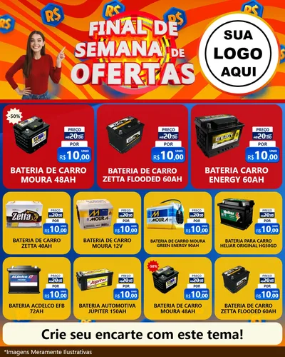 Modelo de Rede Social para Feed Instagram com o tema Final de Semana de Ofertas para Baterias Elétricas