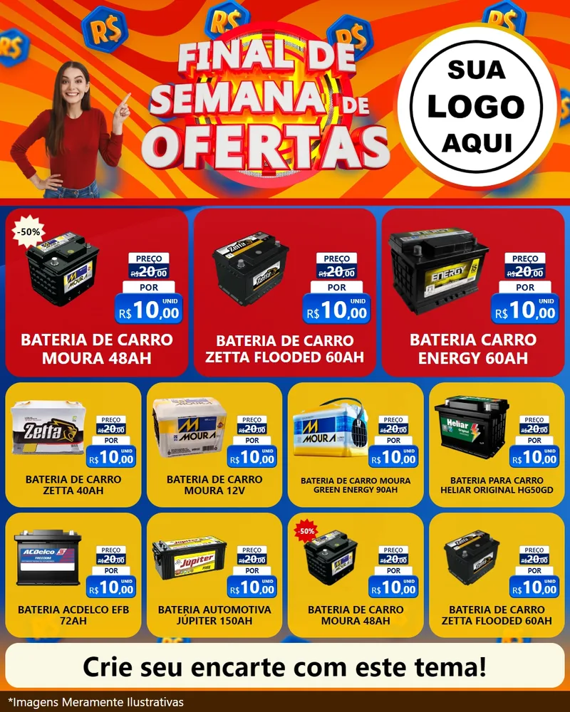 Modelo de Rede Social para Feed Instagram com o tema Final de Semana de Ofertas para Baterias Elétricas