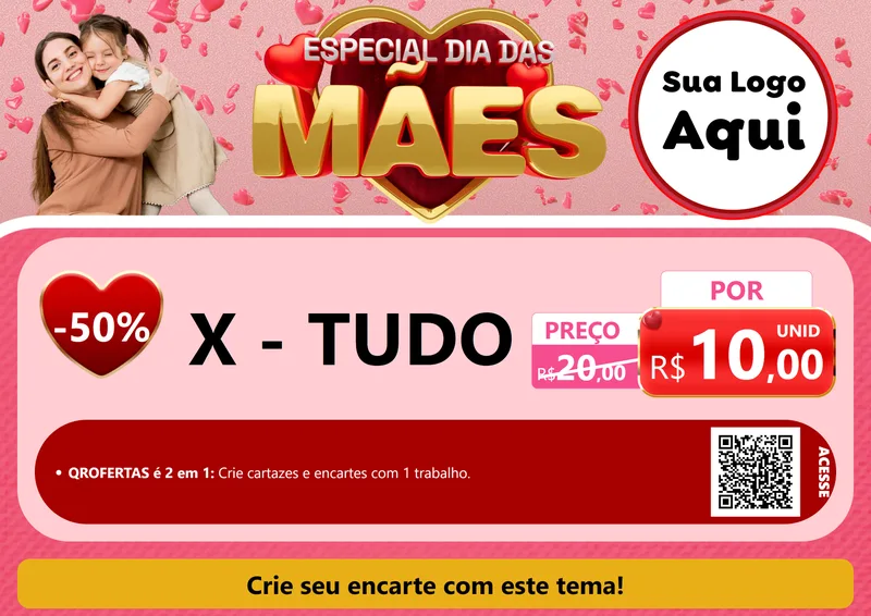 Modelo de Cartaz para Cartaz A4 Horizontal com o tema Especial Dia Das Mães para Hamburgueria