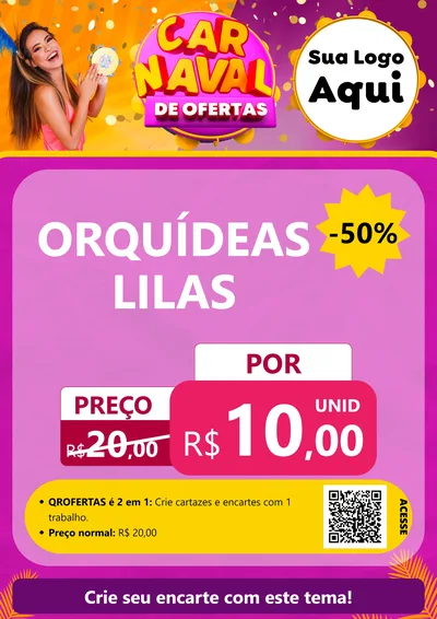 Modelo de Cartaz para Cartaz A4 Vertical com o tema Carnaval de Ofertas para Floricultura e jardim