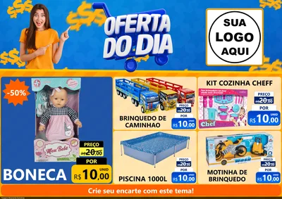 Modelo de Encarte para Encarte A4 Horizontal com o tema Oferta do Dia para Brinquedos
