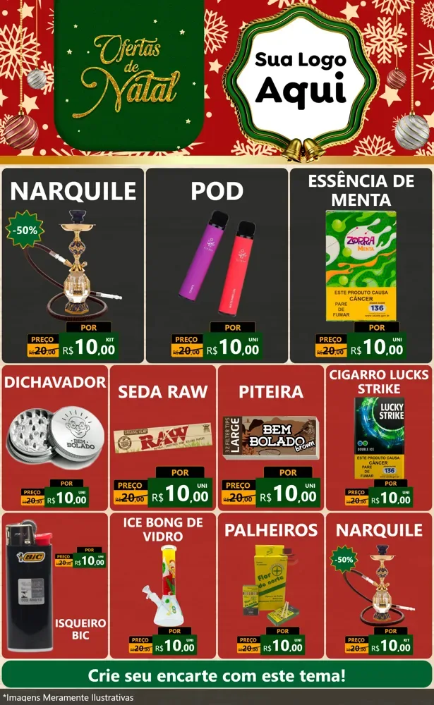 Modelo de Encarte para Encarte Grande com o tema Natal de Ofertas para Tabacaria