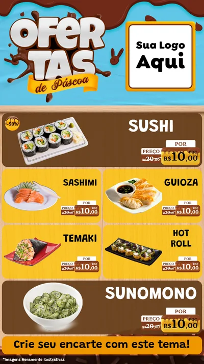 Modelo de TV para TV Vertical com o tema Ofertas de Páscoa para Comida japonesa