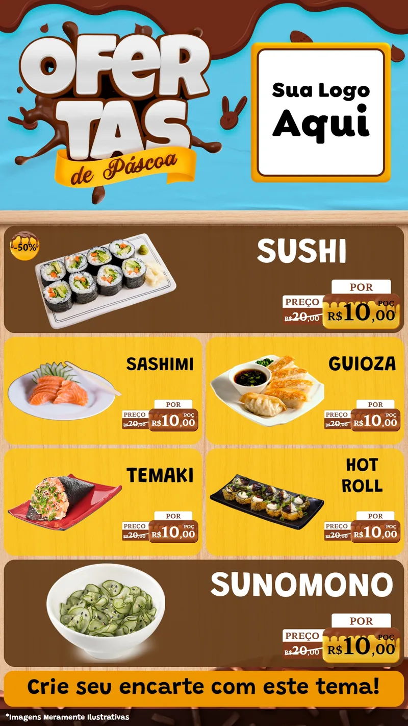 Modelo de TV para TV Vertical com o tema Ofertas de Páscoa para Comida japonesa