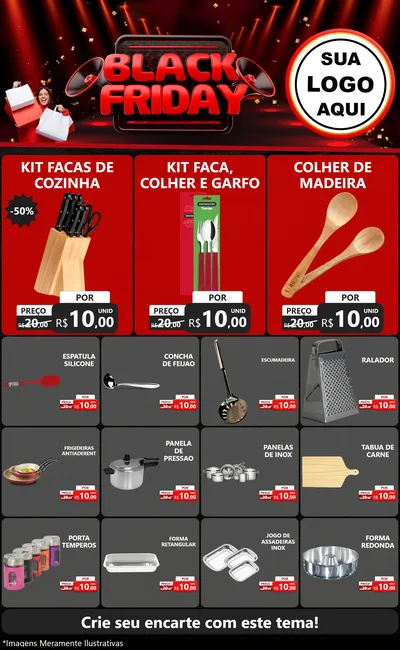 Modelo de Encarte para Encarte Grande com o tema Black Friday para Utilidades Domésticas