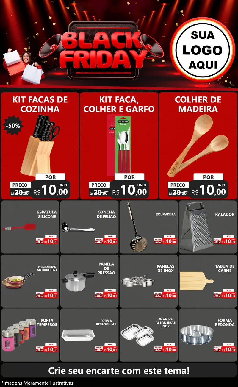 Modelo de Encarte para Encarte Grande com o tema Black Friday para Utilidades Domésticas