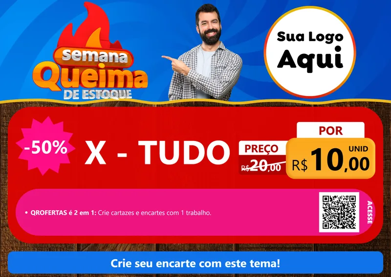 Modelo de Cartaz para Cartaz A4 Horizontal com o tema Semana Queima de Estoque para Hamburgueria