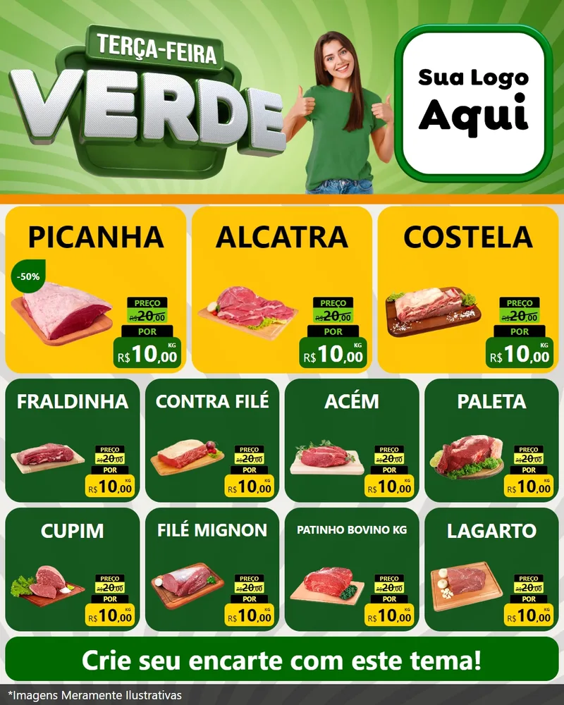 Modelo de Rede Social para Feed Instagram com o tema Terça - Feira Verde para Açougue