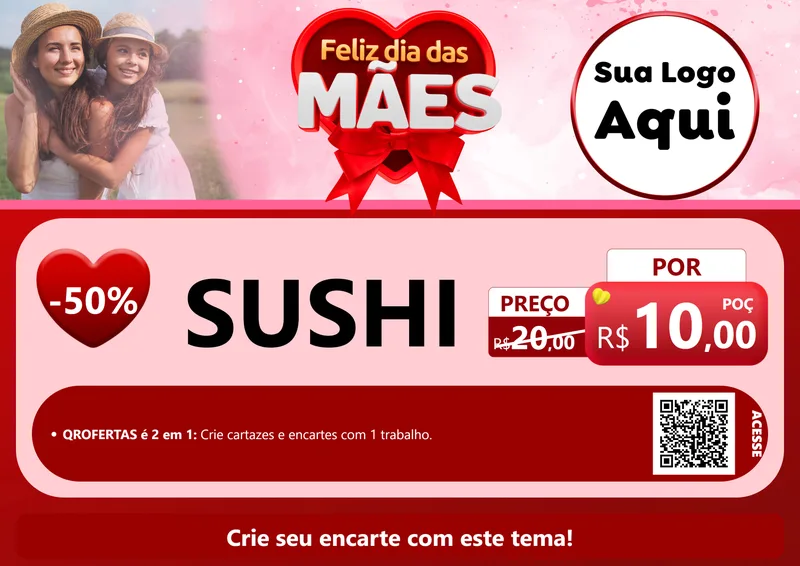 Modelo de Cartaz para Cartaz A4 Horizontal com o tema Feliz Dia Das Mães para Comida japonesa