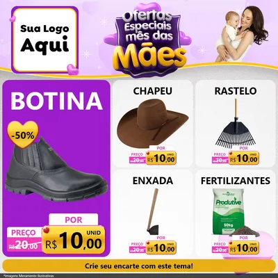 Modelo de Rede Social para Feed Facebook com o tema Ofertas Especiais - Mês das Mães para Agropecuária