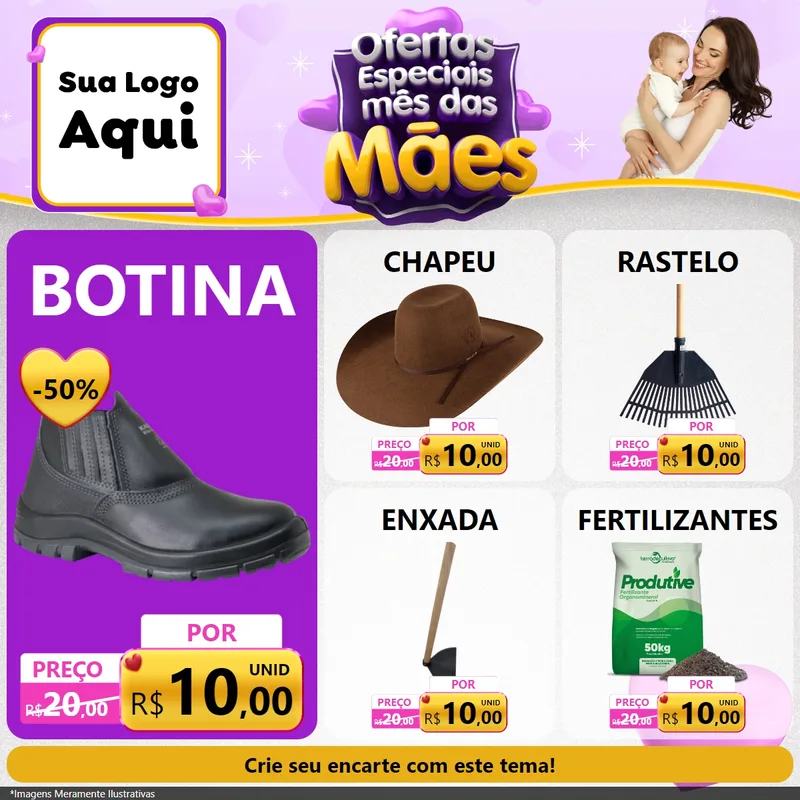 Modelo de Rede Social para Feed Facebook com o tema Ofertas Especiais - Mês das Mães para Agropecuária