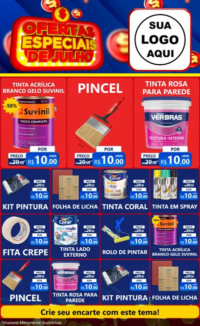 Modelo de Encarte para Encarte Grande com o tema Ofertas Especiais de Julho para Tintas e Ferramentas