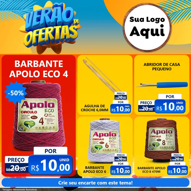 Modelo de Rede Social para Feed Facebook com o tema Verão de Ofertas para Armarinho e Aviamentos