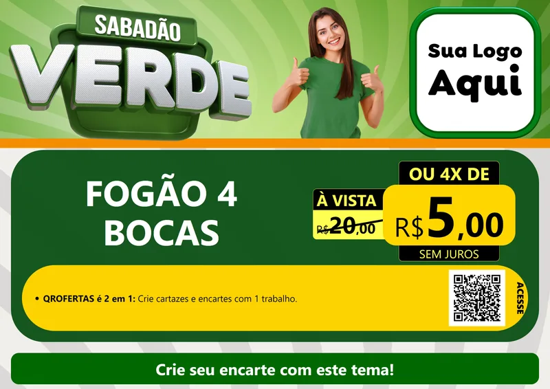 Modelo de Cartaz para Cartaz A4 Horizontal com o tema Sabadão Verde para Móveis e Eletro