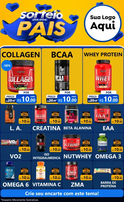 Modelo de Encarte para Encarte Grande com o tema Sorteio Dia dos Pais para Suplementos alimentares