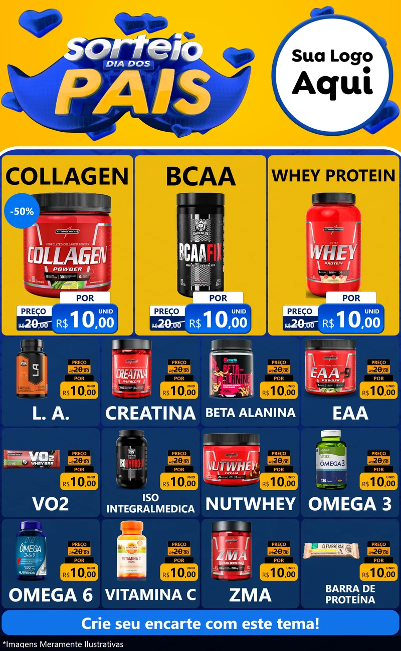 Modelo de Encarte para Encarte Grande com o tema Sorteio Dia dos Pais para Suplementos alimentares