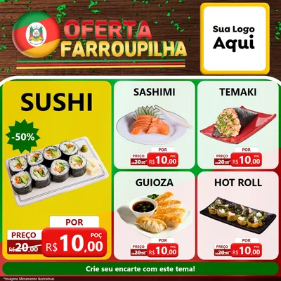 Modelo de Rede Social para Feed Facebook com o tema Oferta Farroupilha para Comida japonesa