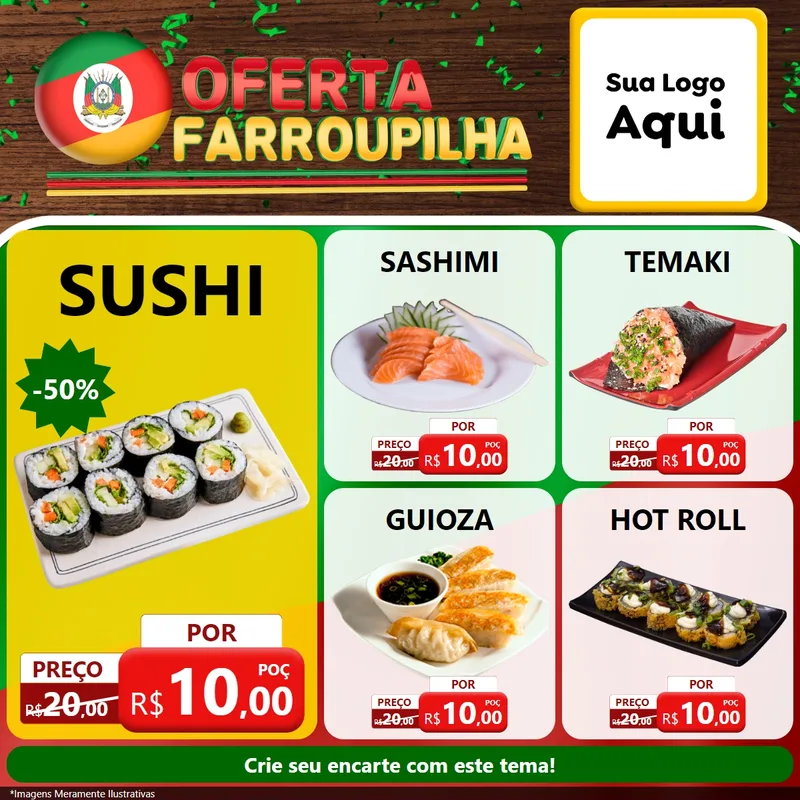 Modelo de Rede Social para Feed Facebook com o tema Oferta Farroupilha para Comida japonesa