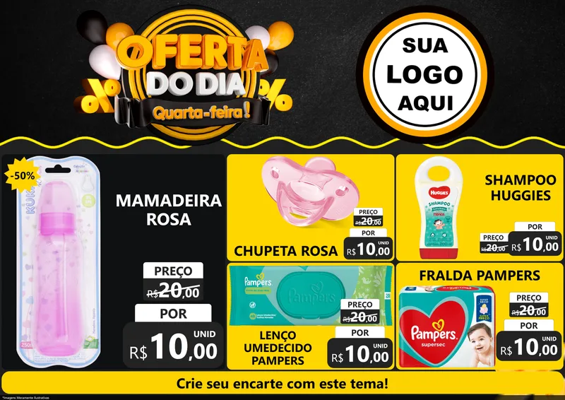 Modelo de Encarte para Encarte A4 Horizontal com o tema Oferta do Dia - Quarta Feira! para Bebês