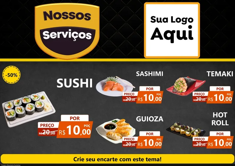 Modelo de Encarte para Encarte A4 Horizontal com o tema Nossos Serviços para Comida japonesa