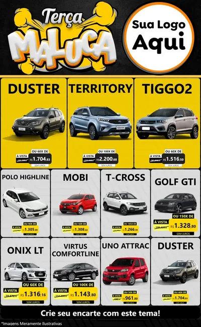 Modelo de Encarte para Encarte Grande com o tema Terça Maluca para Concessionaria de Carros