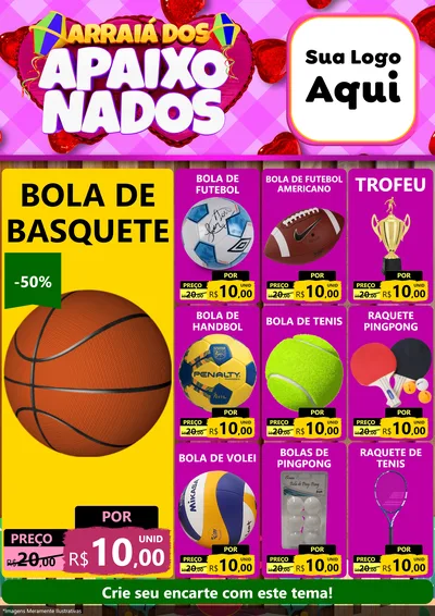 Modelo de Encarte para Encarte A4 Vertical com o tema Arraiá dos Apaixonados para Artigos Esportivos