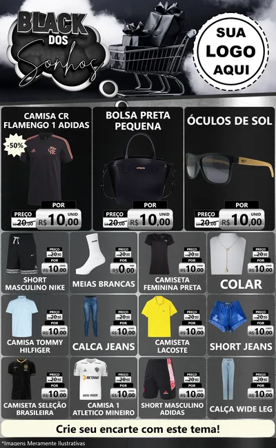 Modelo de Encarte para Encarte Grande com o tema Black dos Sonhos para Roupas e acessórios