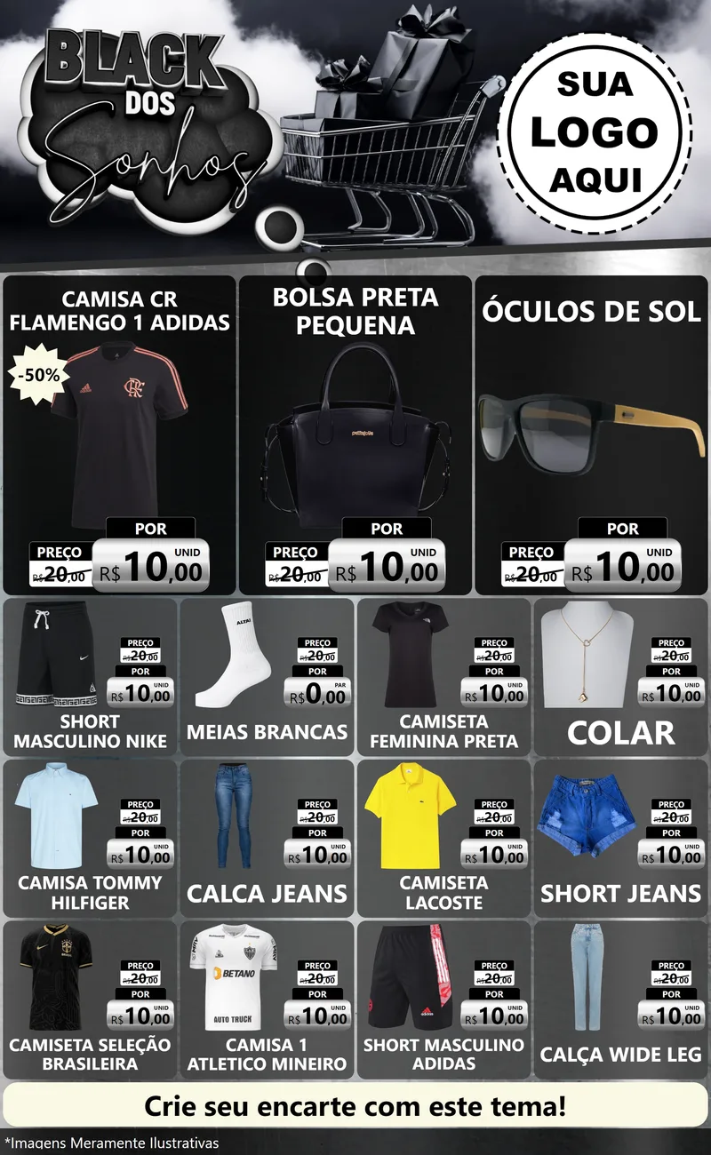 Modelo de Encarte para Encarte Grande com o tema Black dos Sonhos para Roupas e acessórios