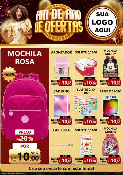 Modelo de Encarte para Encarte A4 Vertical com o tema Fim de Ano de Ofertas para Papelaria