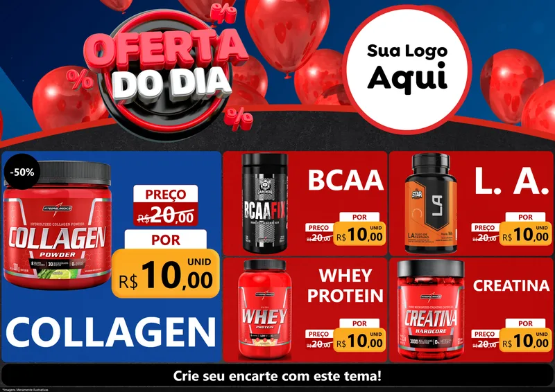 Modelo de Encarte para Encarte A4 Horizontal com o tema Oferta do Dia para Suplementos alimentares