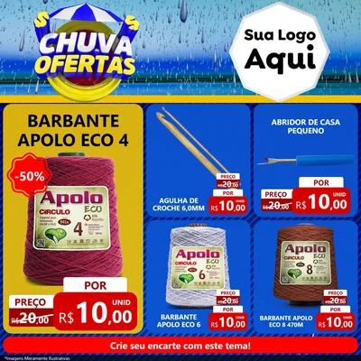 Modelo de Rede Social para Feed Facebook com o tema Chuva de Ofertas para Armarinho e Aviamentos