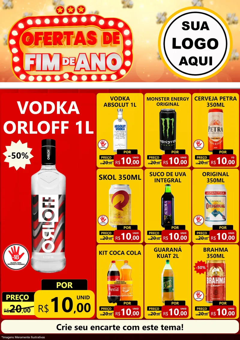 Modelo de Encarte para Encarte A4 Vertical com o tema Ofertas de Fim de Ano para Distribuidora de bebidas