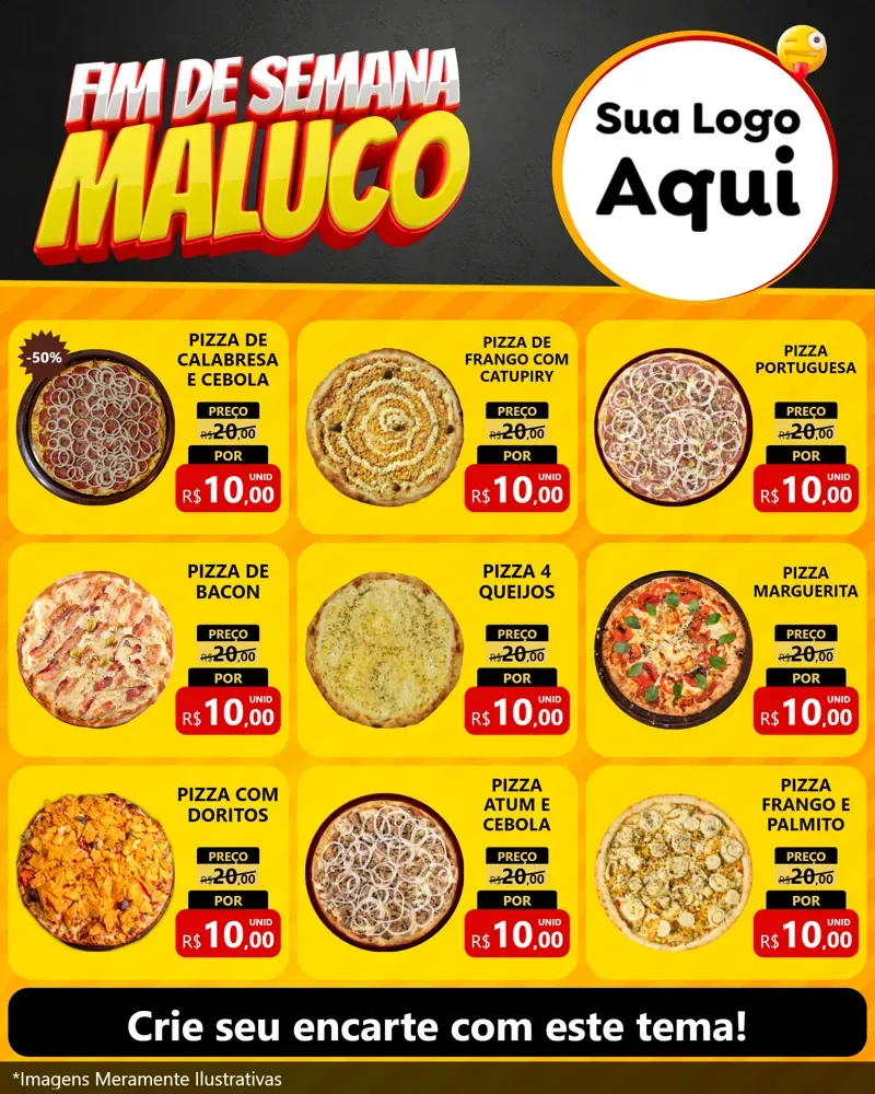 Modelo de Rede Social para Feed Instagram com o tema Final de Semana Maluco para Pizzaria