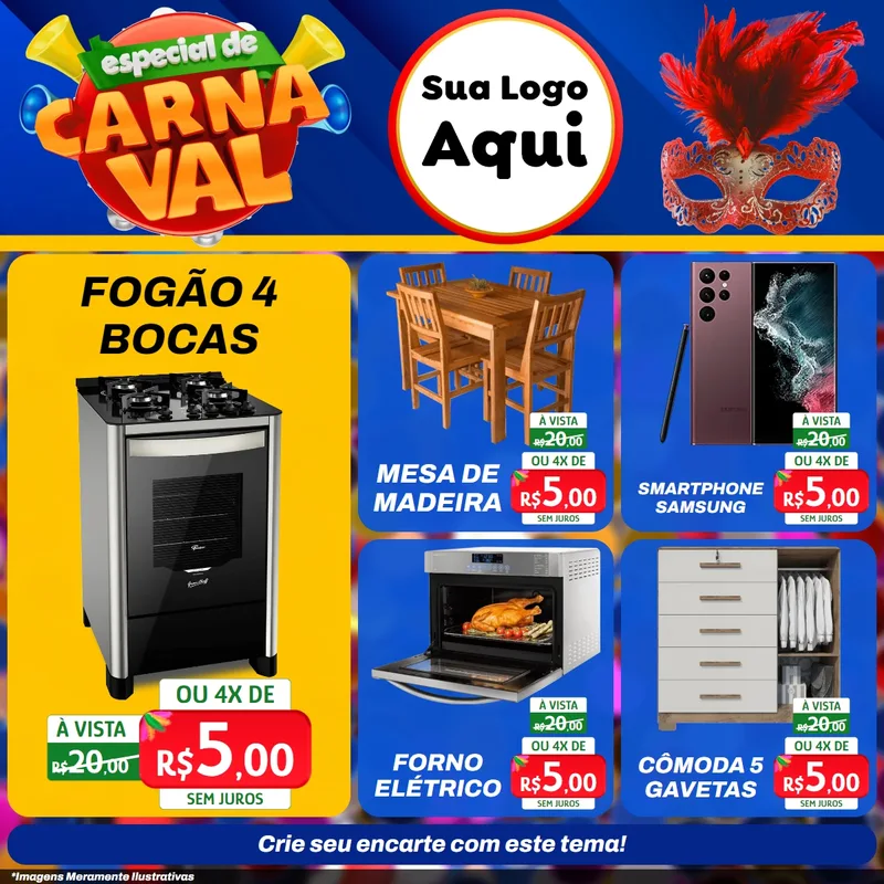 Modelo de Rede Social para Feed Facebook com o tema Especial de Carnaval para Móveis e Eletro