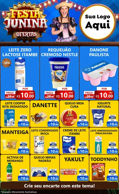 Modelo de Encarte para Encarte Grande com o tema Festa Junina Ofertas para Frios e Laticínios