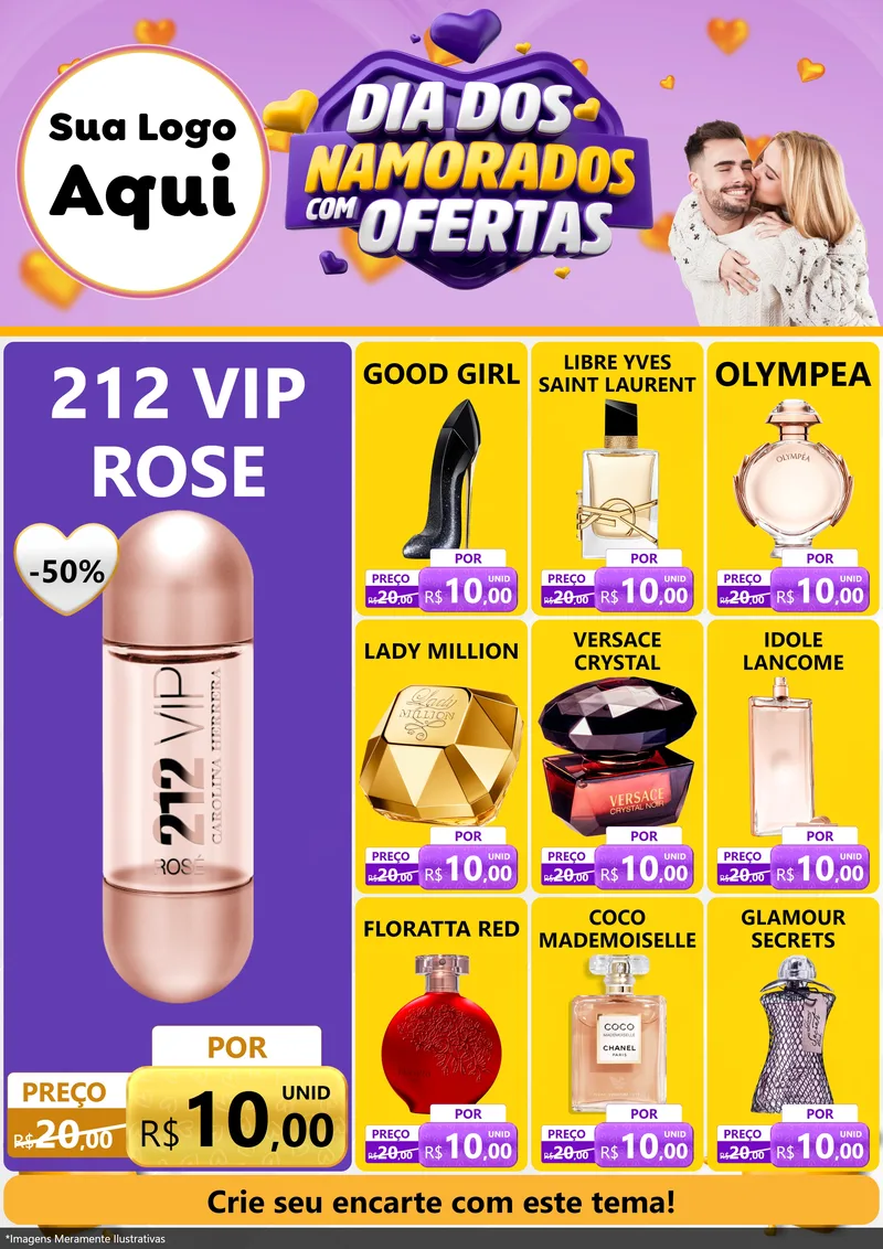 Modelo de Encarte para Encarte A4 Vertical com o tema Dia Dos Namorados Com Ofertas para Perfumes