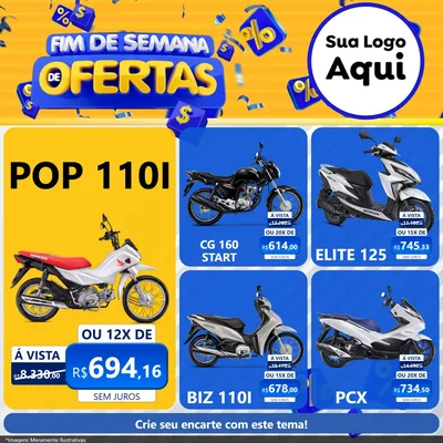 Modelo de Rede Social para Feed Facebook com o tema Fim de Semana de Ofertas para Concessionaria de Motos